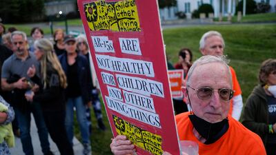 People march after a vigil held to stand with the Uvalde families and demand an end to gun violence in Newtown, Connecticut. AP