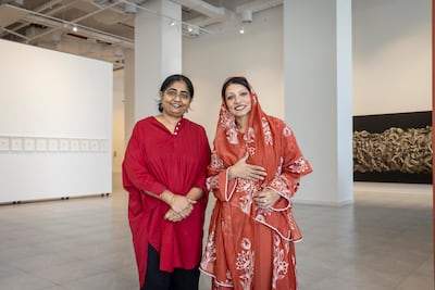 Chief curator Meena Vari, left, and Rizq Art Initiative founder and executive director Shafeena Yusuff Ali. Antonie Robertson / The National