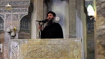 Abu Bakr Al Baghdadi in his first public appearance at Al Nouri mosque in Mosul.