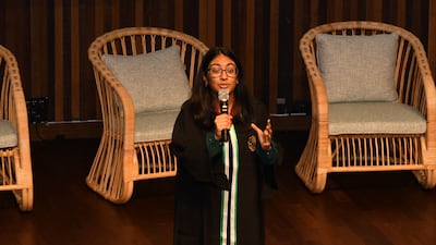 Gems Modern Academy pupil Paridhi Bhatia, 16, reads poetry at Expo 2020 Dubai. Photo: Gems Modern Academy