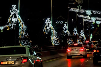 Ramadan-themed decorations light the streets of Abu Dhabi. Victor Besa / The National