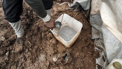 Location: Al-Karama camp in Atama. The aftermath of heavy rainfall on north Syria, residents lost their furniture, clothes and bedding as well as the tents waiting outside in open lands until the civil defense and NGs arrive to rescue them.