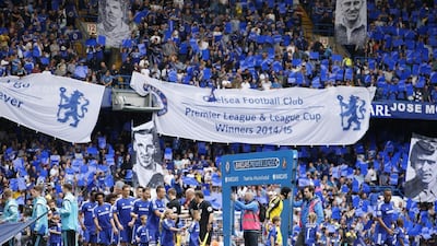 Chelsea fans show off their banners ahead of Sunday's match against Sunderland on the final day of the Premier League season. John Sibley / Action Images / Reuters