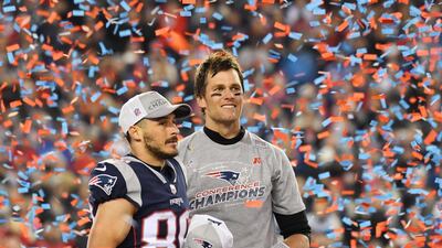 New England Patriots quarterback Tom Brady (right) and wide receiver Danny Amendola linked up for their side's winning touchdown that sent them to the Super Bowl. Robert Deutsch / USA Today Sports