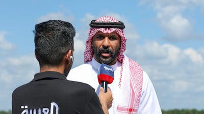 Saudi Arabia goalkeeper Mohammed Al Owais speaks to media during the arrival for the 2026 World Cup at Austin-Bergstrom International Airport. AFP