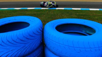 Valentino Rossi ride his Yamaha during the first free practice session of the Spanish MotoGP in Jerez. Cristina Quicler / AFP Photo