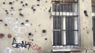 Shrapnel marks on a building in downtown Sarajevo. Declan McVeigh/The National