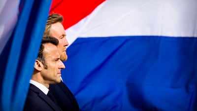 King Willem-Alexander of The Netherlands welcomes French President Emmanuel Macron with an official welcome ceremony at the Royal Palace in Amsterdam, Netherlands. Getty Images