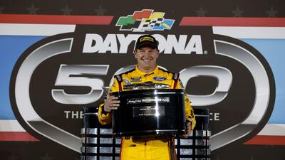 Front Row Motorsports Michael McDowell celebrates after winning the race. AFP