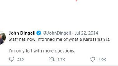 Former US representative John Dignell's tweet on the famous Kardashian family. @JohnDignell