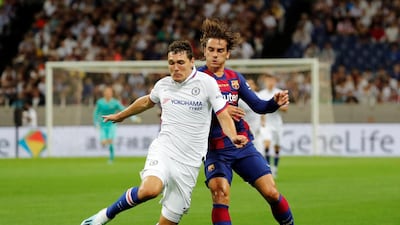 Barcelona's Antoine Griezmann, right, in action with Chelsea's Andreas Christensen during the Rakuten Cup match at Saitama Stadium in Japan. Chelsea won 2-1. Reuters