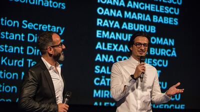 Producer Rami Yasin and director Ali F Mostafa, right, at the premiere of The Worthy. Nathan Dainty / VeryCreative