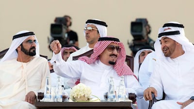 Saudi King Salman, Sheikh Mohammed bin Rashid and Sheikh Mohamed bin Zayed are pictured in Abu Dhabi this file photo from December 2016. The three leaders have long held close ties. AFP