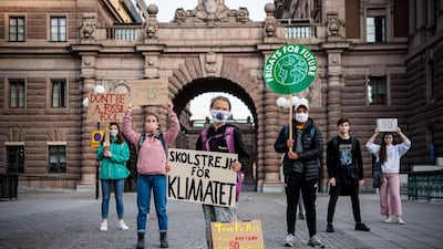 Greta Thunberg takes part in a Fridays For Future protest in front of the Swedish Parliament. AFP