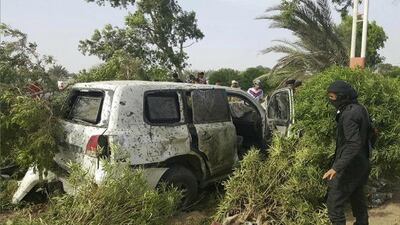 This image, provided by the office of the governor of Aden, shows the vehicle Aidarous Al Zubaidi was driving in after the attack on January 5, 2016.