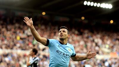 Manchester City - Sergio Aguero (2014/15) 26 goals in 33 games. Getty