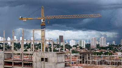 View of the construction site of a new stadium for the FIFA World Cup 2014, Arena Pantanal, in Cuiaba, Mato Grosso State, Brazil on January 29, 2012. AFP PHOTO/Yasuyoshi CHIBA
