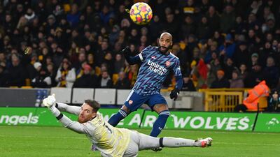 Arsenal attacker Alexandre Lacazette misses a glorious chance to make it 2-0 in the second half. Getty