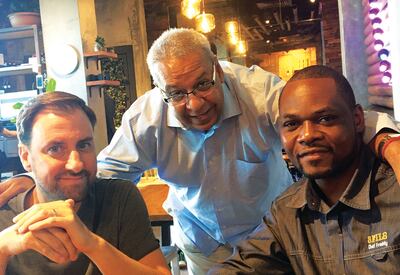 From left, chef Nick Alvis of folly, cookbook author Flavel Monteiro and chef Freddy Kazadi of 3 Fils. Photo: Izzy Media