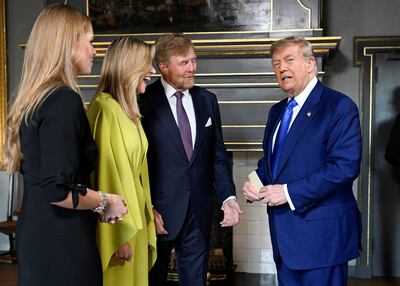 Dutch King Willem-Alexander, Queen Maxima and Princess Catharina-Amalia greet US President Donald Trump ahead of a dinner at Huis ten Bosch palace in The Hague. Reuters