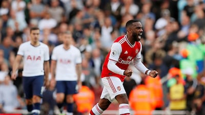 Arsenal's Alexandre Lacazette celebrates scoring their first goal. Reuters