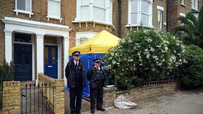 Police officers outside a house in north London, thought to be in relation to the investigation into the death of Conservative MP Sir David Amess. AP