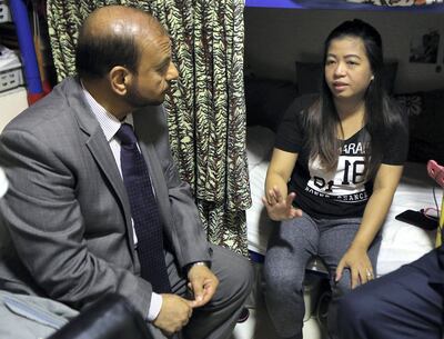 Jackline Qassimbo needed donations to pay for her dialysis.She talks to Dr Bassam Bernieh at her residence in Dubai. Satish Kumar / the National