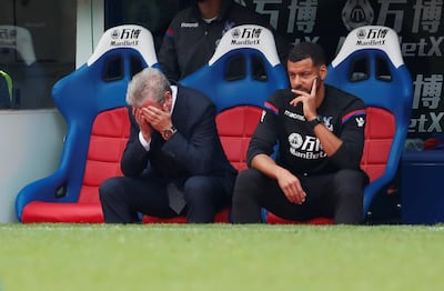 Crystal Palace manager Roy Hodgson, left, during his side's defeat to Southampton. REUTERS/David Klein