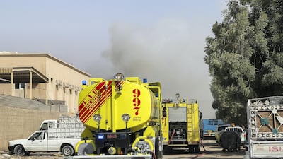 Sharjah, United Arab Emirates - August 22nd, 2017: Fire at an industrial estate. Tuesday, August 22nd, 2017 at Industrial Estate 10, Sharjah. Chris Whiteoak / The National