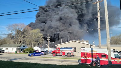 Smoke rises from the industrial fire in Richmond, Indiana. AP
