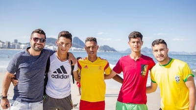 Hashem Sabbagh (the man who brought the boys to Brazil), with Omar Al Deiri, Hafeth Al Mohammed, Qais Al Damen and Ahmad Anjari. Courtesy The Black Pearls Academy