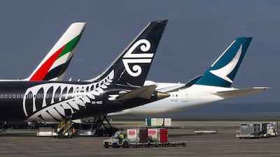Aircraft bearing the logos of Emirates, Air New Zealand and Cathay Pacific at Auckland Airport in New Zealand. Middle East and Asia/Pacific carriers are achieving strong freight volume growth. David Gray/Reuters