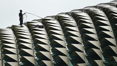 The Esplanade theatre in Singapore undergoes maintenance work. AFP