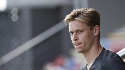 Barcelona's Dutch midfielder Frenkie de Jong arrives for a training session. EPA