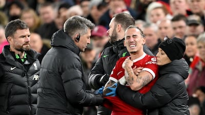 Forced off with a shoulder injury after a collision with Klopp on the sideline. Getty Images
