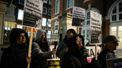 A group of 'Stand Up To Racism' supporters protest outside the Conservative party headquarters in London last month. Getty Images