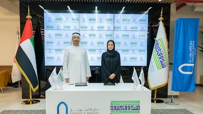 Mohammed Alqubaisi, founder of Finance House, and Alia Al Mazrouei, chief executive of the Khalifa Fund for Enterprise Development, want to boost funding for Emirati-owned SMEs. Photo: Khalifa Fund