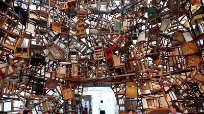 Abu Dhabi Art 2012 opened to the public on Wednesday, November 7, 2012, at the UAE Pavilion and Manarat Al Saadiyat. Among the installations on display is a piece by Tadashi Kawamata titled "Chairs for Abu Dhabi, 2012."