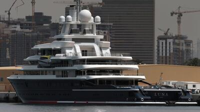 Superyacht Luna owned by Russian billionaire Farkad Akhmedov is docked at Port Rashid in Dubai. Reuters