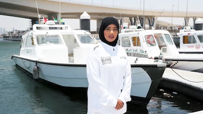 Atiqa Al Dhaheri, Dubai Police's first female rescue boat operator, the Ports Police Station in Deira, Dubai. Pawan Singh / The National
