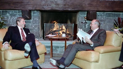 Reagan and Gorbachev at the first summit in Geneva. EPA