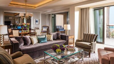 The living room of the Imperial Suite at Four Seasons Resort Dubai at Jumeirah Beach. Courtesy Four Seasons Hotels Limited
