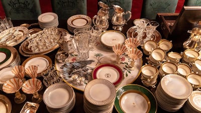 Prince Sultan Bin Fahad collected dishware that would have been used in the Red Palace when it hosted royal dignitaries, and used this same crockery for a feast held in honour of the staff who would have worked there. Image courtesy of Athr and the artist