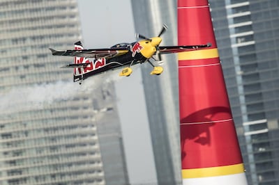 Martin Sonka of the Czech Republic performs during the qualifying day at the first stage of the Red Bull Air Race World Championship in Abu Dhabi on February 10, 2017. Joerg Mitter / Red Bull