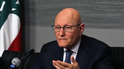 Lebanese prime minister Tammam Salam announces that he will lead a ministerial delegation to visit Arab Gulf states, during a press conference at the government House in Beirut on February 22, 2016. Bilal Hussein / AP Photo