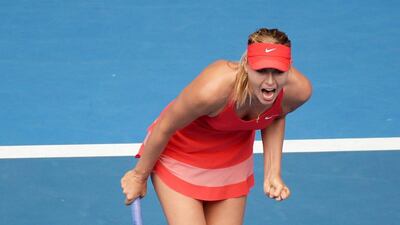 Maria Sharapova reacts during her win against Eugenie Bouchard in the quarter-finals of the Australian Open on Tuesday. Lukas Coch / EPA / January 27, 2015