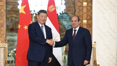 (260902) -- CAIRO, Sept. 2, 2026 (Xinhua) -- Chinese President Xi Jinping holds talks with Egyptian President Abdel Fattah El-Sisi in Cairo, Egypt, Sept. 2, 2026. (Xinhua/Xie Huanchi) (Photo by Xie Huanchi / Xinhua via AFP)