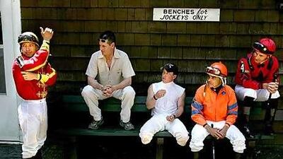 Jockeys gather at Delaware Park, the site of the Sheikh Zayed bin Sultan Al Nahyan Cup.