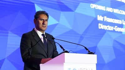 Irena director general Francesco La Camera speaks at the Renewables Talk event in Abu Dhabi. Khushnum Bhandari / The National