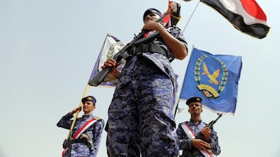 Yemeni fighters from the Popular Resistance Committees, supporting forces loyal to the Yemen's Saudi-backed government, at a ceremony in the country's third populous city of Taez. AFP